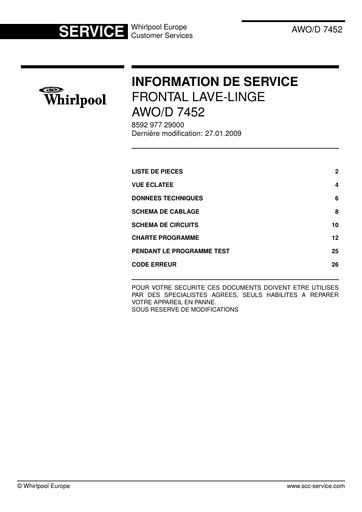 Whirlpool AWO/D 7452 Service Manual