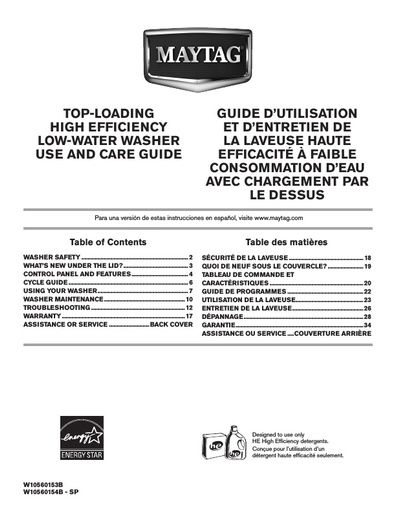 Maytag MVWC425BW Washing Machine User Instructions