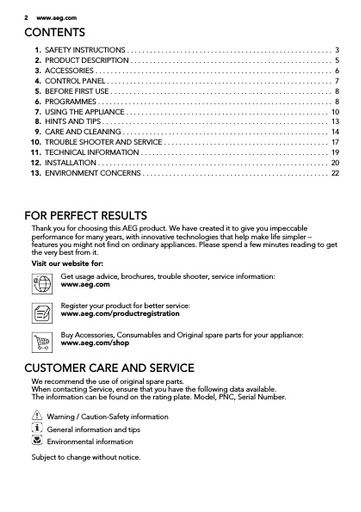 AEG T76280IC Dryer User manual
