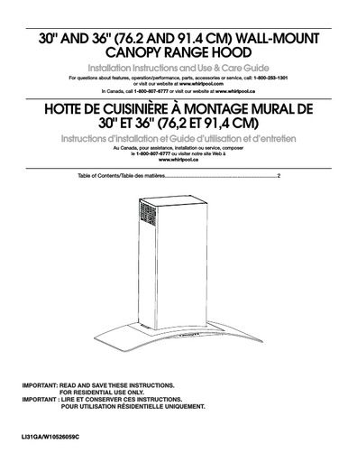 Maytag UXW6536BSS Cooker Hood User Instructions