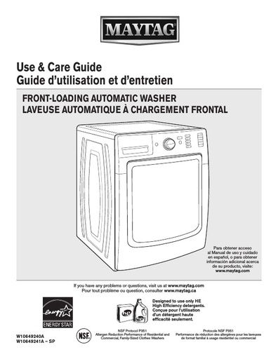 Maytag MHW8100DW Maxima Washing Machine User Instructions