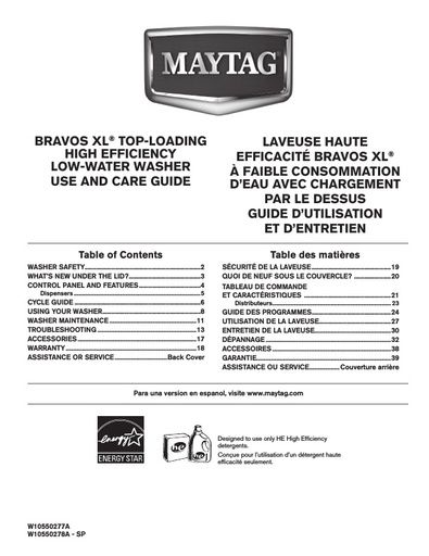Maytag MVWB880BW Bravos XL Washing Machine User Instructions