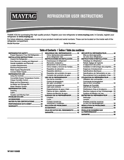 Maytag MSF21D4MDM Fridge Freezer User Instructions