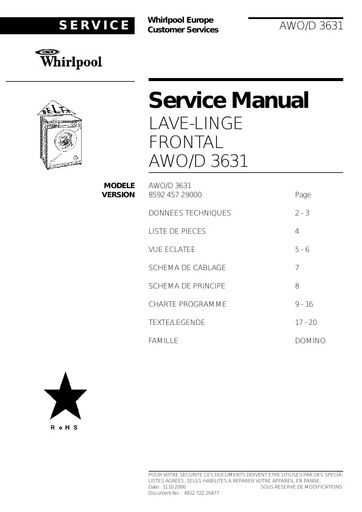 Whirlpool AWO/D 3631 Service Manual