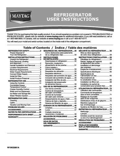 Maytag MSB26C6MDE Fridge Freezer User Instructions