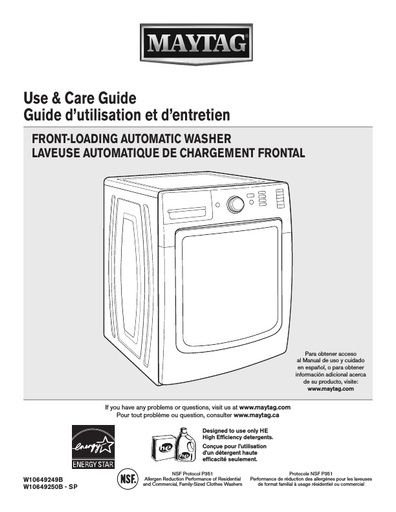 Maytag MHW7100DW Maxima Washing Machine User Instructions