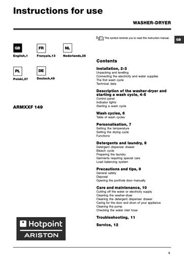 Hotpoint ARMXXF 149 Washer Dryer