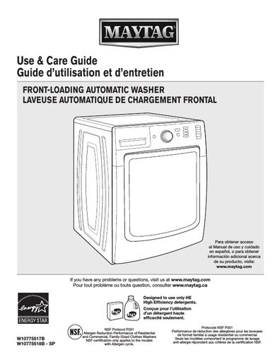 Maytag MHW3505FW Washing Machine User Instructions