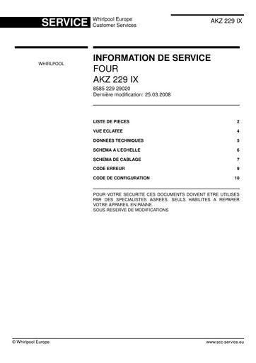 Whirlpool AKZ 229 IX Service Manual