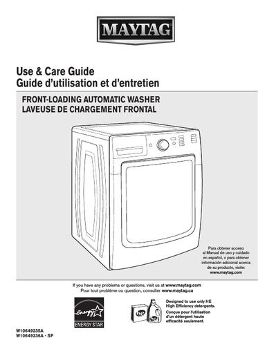 Maytag MHW5100DC Maxima Washing Machine User Instructions