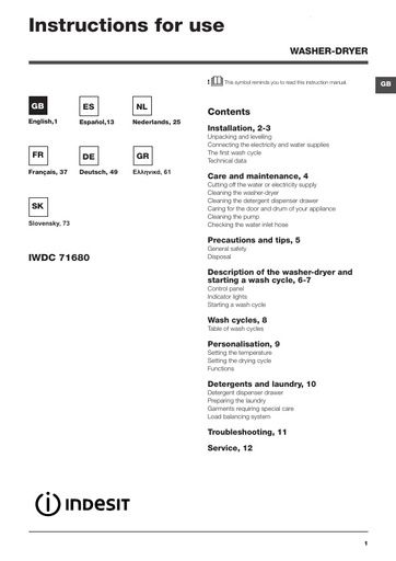 IWDC 71680 ECO Dryer - Indesit Manuals