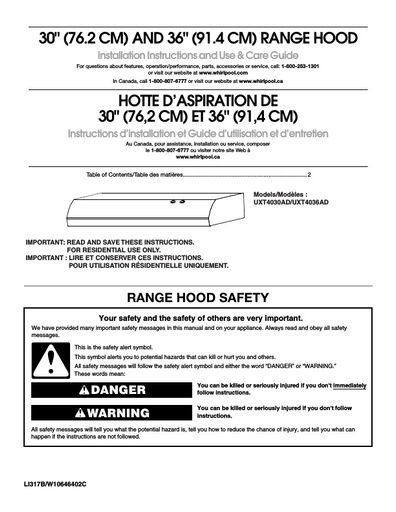 Maytag UXT4036ADB Cooker Hood User Instructions