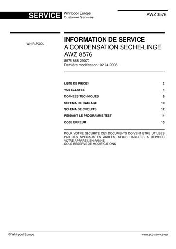 Whirlpool AWZ 8576 Service Manual