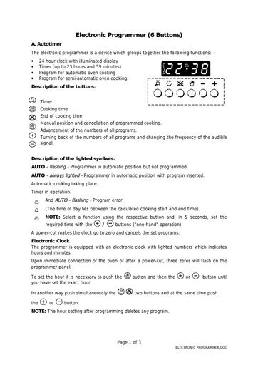 Caple oven electronic programmer Instruction manual
