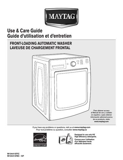 Maytag MHW3000BW Maxima X Washing Machine User Instructions