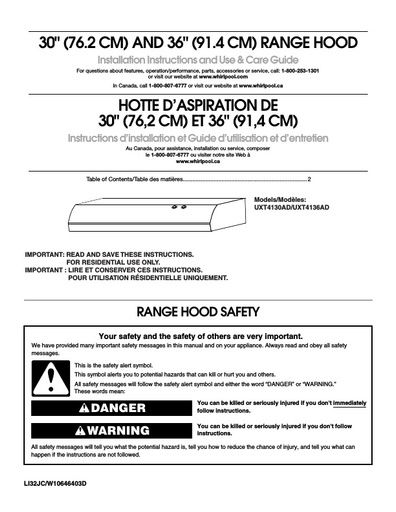 Maytag UXT4130ADB Cooker Hood User Instructions