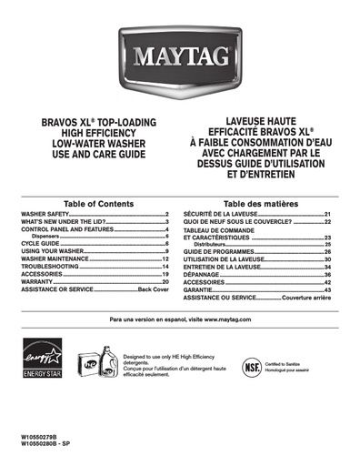 Maytag MVWB980BW Bravos Washing Machine User Instructions