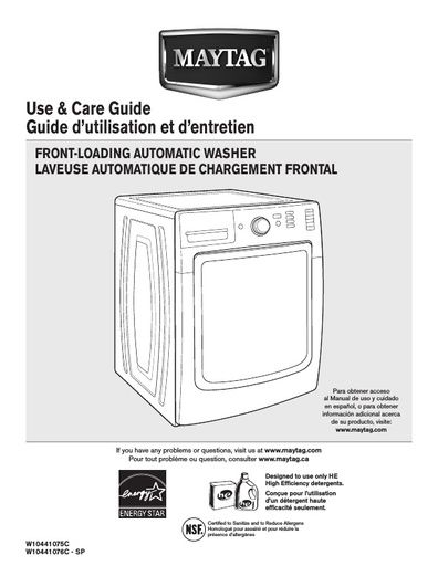 Maytag MHW6000AG Maxima XL Washing Machine User Instructions