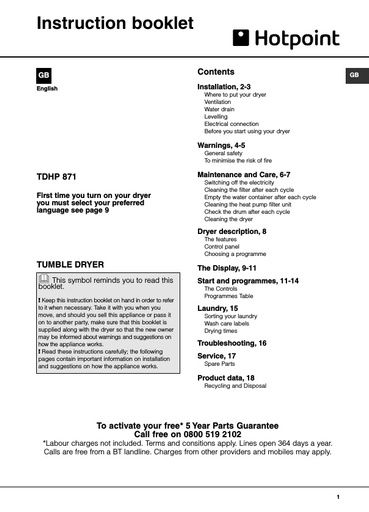 Hotpoint TDHP 871 RP Dryer