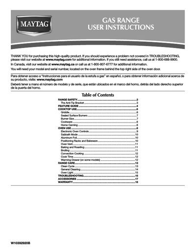 Maytag MGR8800DS Range User Instructions