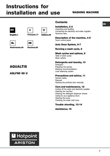 Hotpoint Aqualtis AQLF9D 69 U Washing Machine