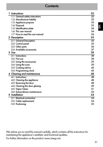 SMEG SF170X Electric Thermo ventilated Oven Manual