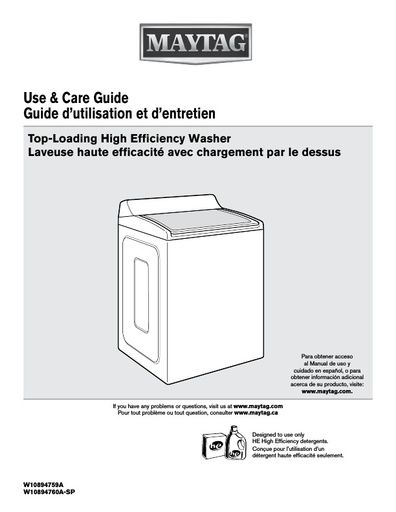 Maytag MVWB765FW Washing Machine User Instructions