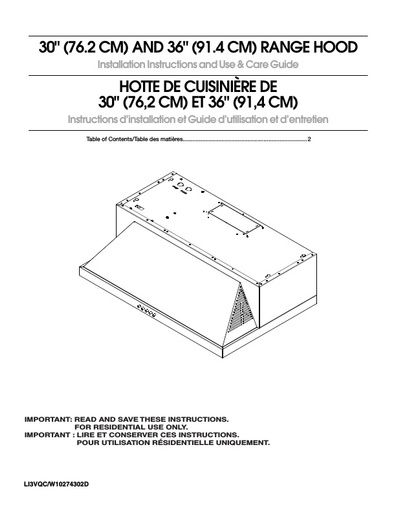 Maytag UXT5536AAS Cooker Hood User Instructions