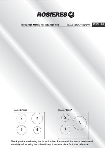 Instruction Manual For Induction Hob Model RBI647 RBI637