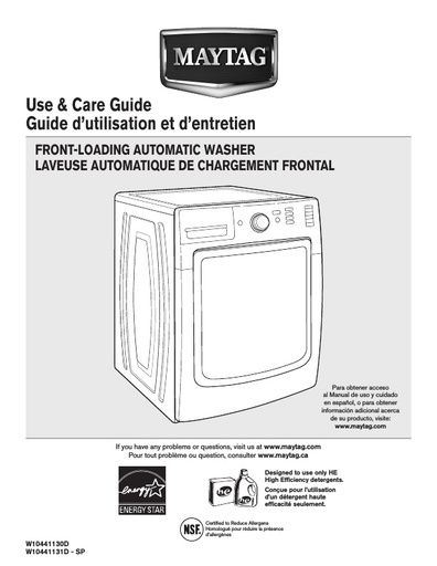 Maytag MHW4200BG Maxima X Washing Machine User Instructions