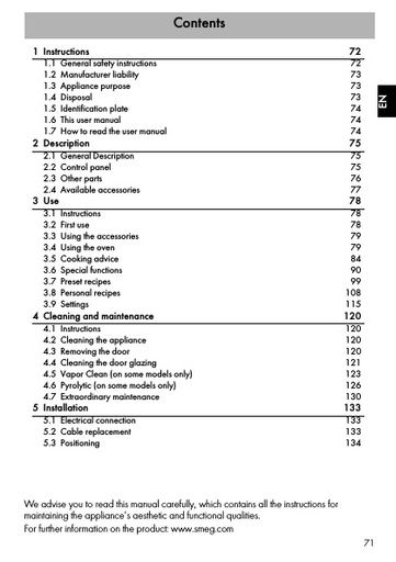 SMEG SFP6603NRE Electric Thermo ventilated Oven Instruction manual
