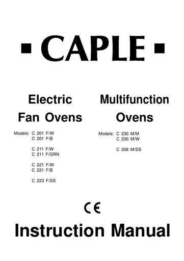 Electric Fan Ovens C201, C211, C221, C223, C230, C206 Instruction manual