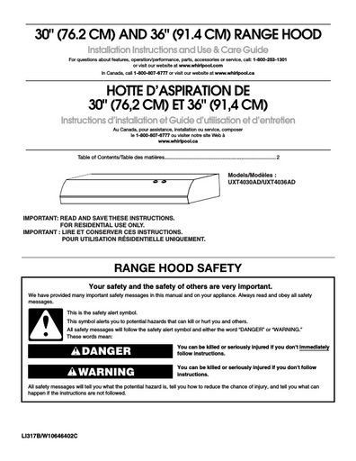 Maytag UXT4036ADW Cooker Hood User Instructions