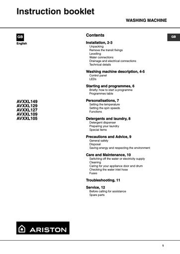 Ariston AVXXL109 Washing Machine