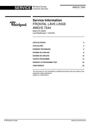 Whirlpool AWO/D 7244 Service Manual