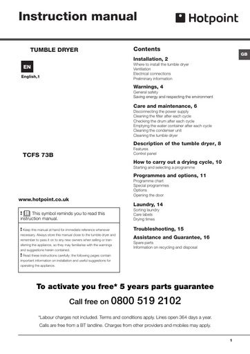 Hotpoint TCFS 73B GP Aquarius Dryer