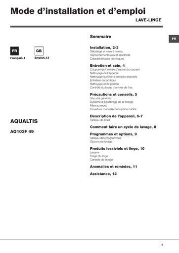 Hotpoint Aqualtis AQ103F 49 Washing Machine