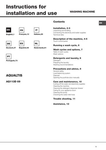 Hotpoint Aqualtis AQ113D 69 Washing Machine