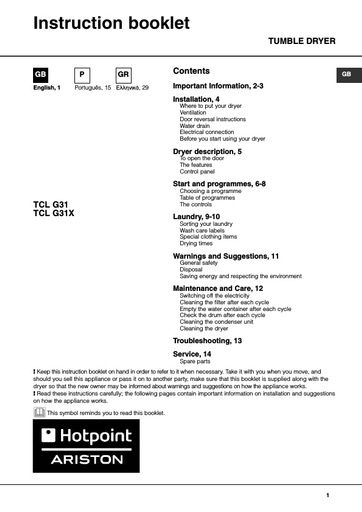 Hotpoint TCL G31 Dryer