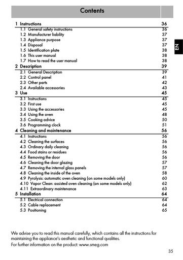 SMEG SF170X Electric Thermo ventilated Oven Instruction Manual