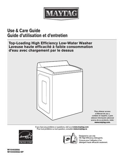 Maytag MVWB835DW Washing Machine User Instructions