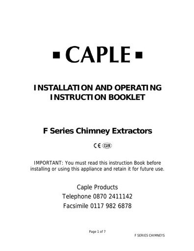 F SERIES CHIMNEY HOODS Instruction manual