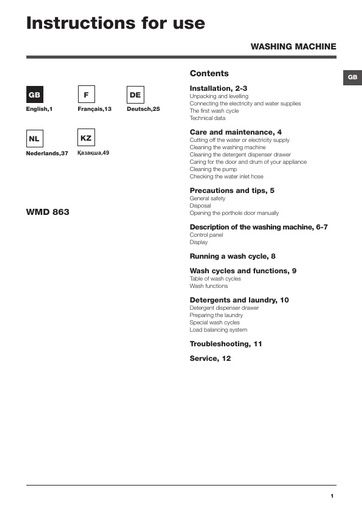 Hotpoint WMD 863 Washing Machine