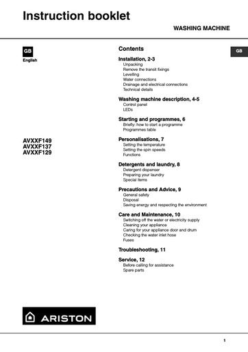 Ariston AVXXF149 Washing Machine