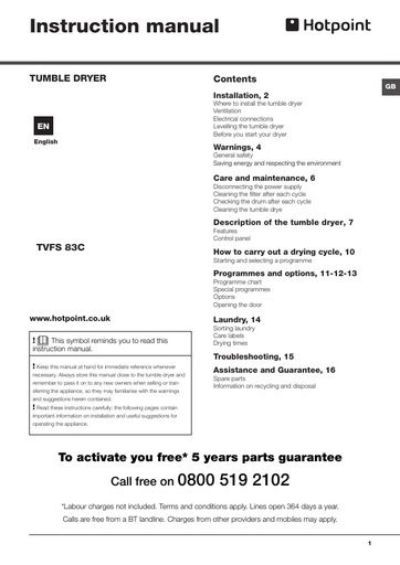 Hotpoint TVFS 83C GP Aquarius Dryer