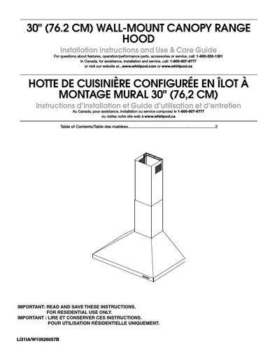 Maytag UXW7230BSS Cooker Hood User Instructions