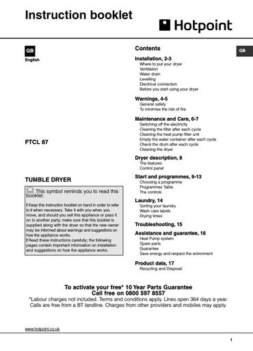 Hotpoint FTCL 871 GP Aquarius Dryer