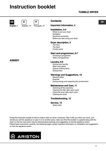 Ariston AS 600 V Dryer